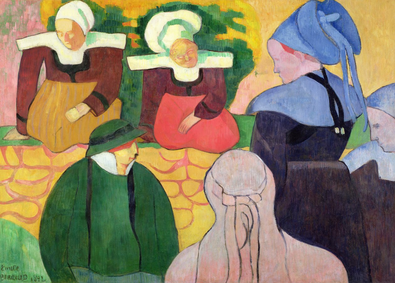 Bretonische Frauen auf einer Mauer von Emile Bernard