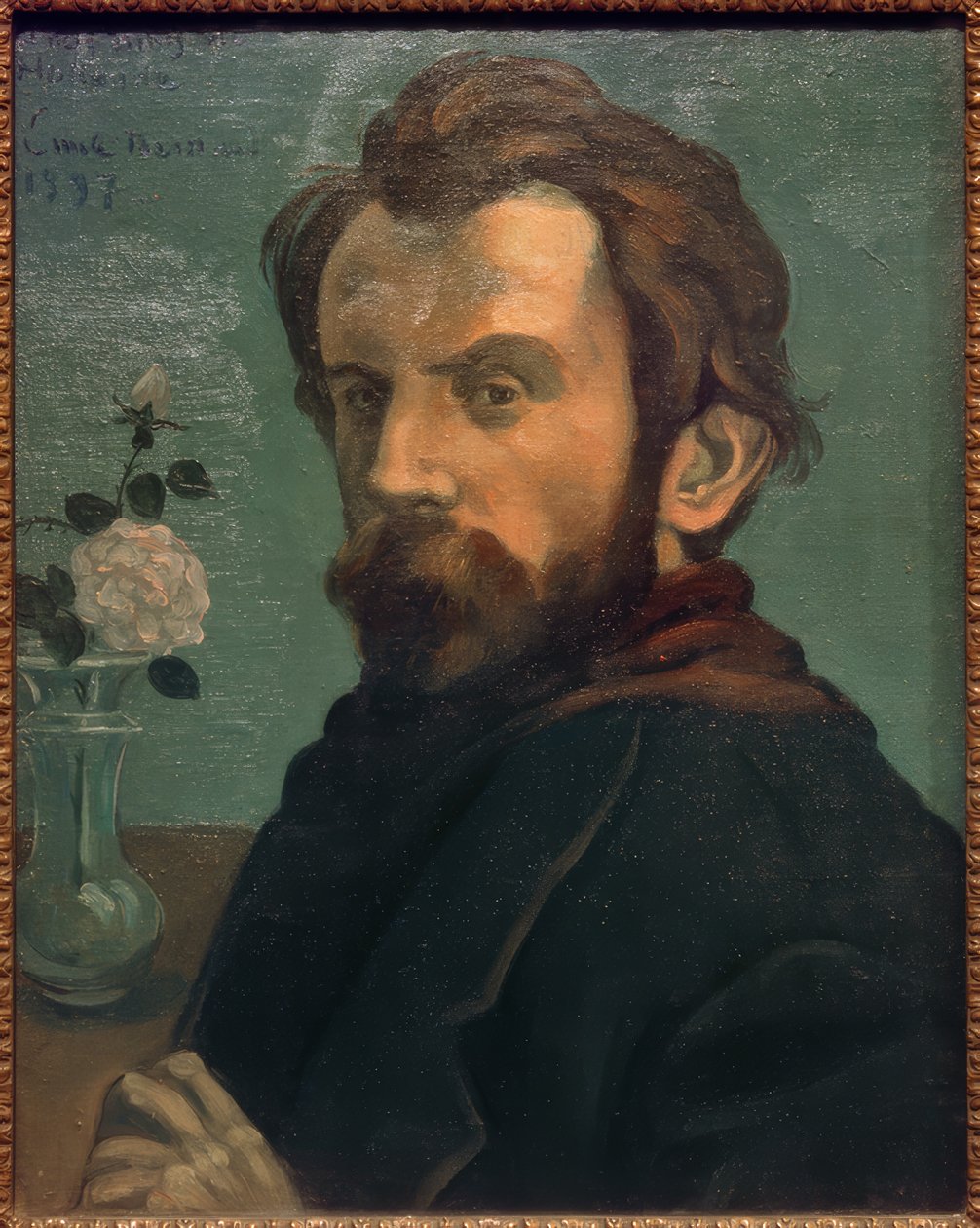 Selbstbildnis mit Blumenvase von Emile Bernard