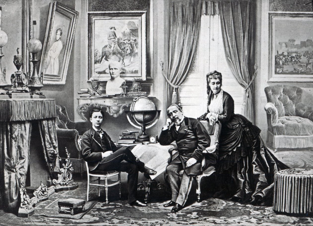 Kaiser Napoleon III. mit Kaiserin Eugenie und dem Prinzen Imperial in Camden Place, Chislehurst im Jahr 1872 von English Photographer