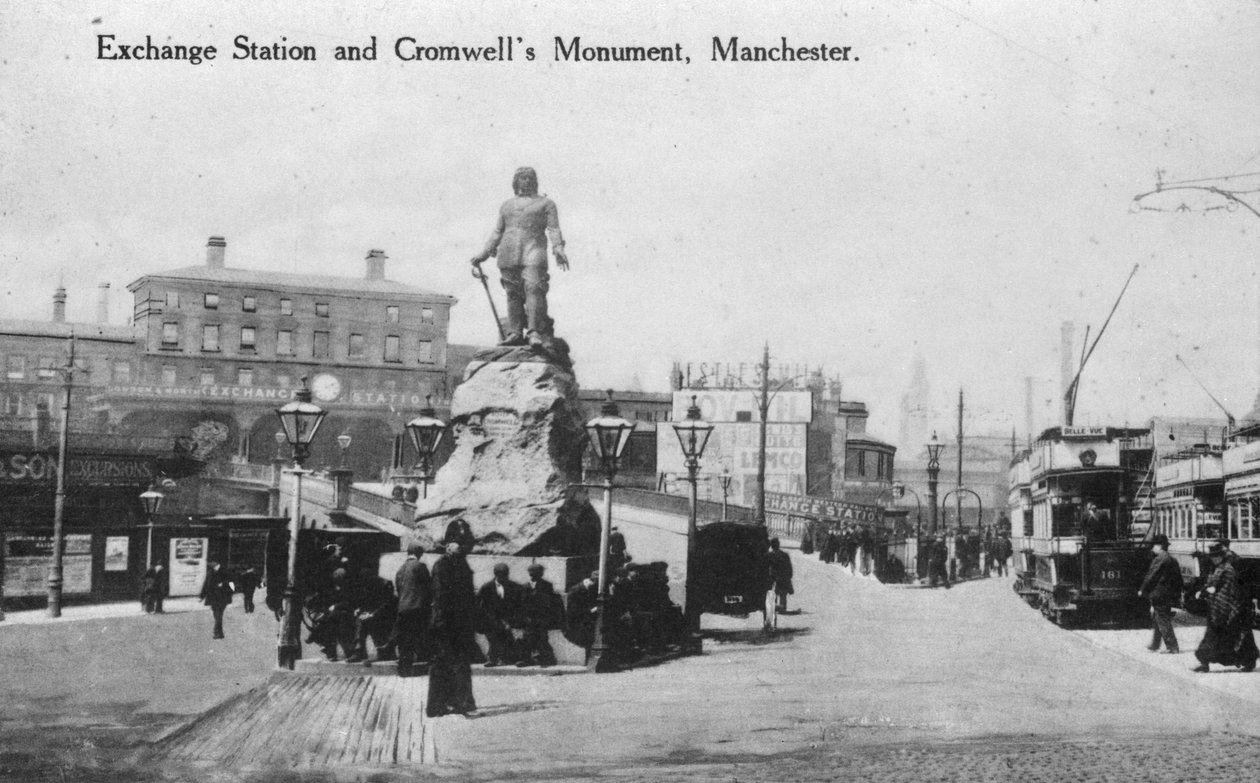 Exchange Station und Cromwell-Denkmal, Manchester, ca. 1910 von English Photographer