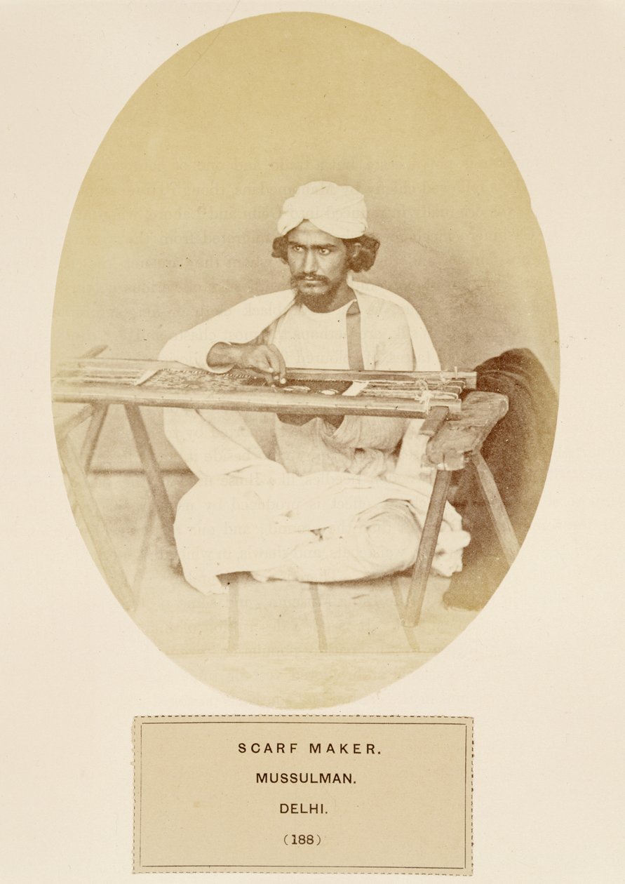 Schalhersteller, Muslim, Delhi, aus Die Völker Indiens, von J. Forbes Watson, veröffentlicht 1868 von English Photographer