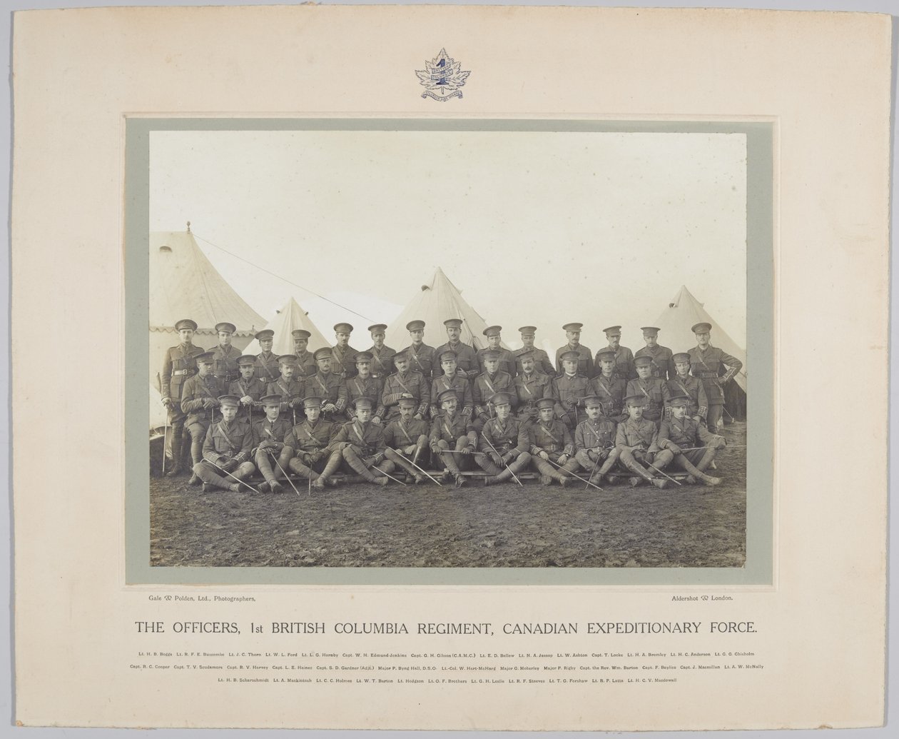 Die Offiziere, 1. British Columbia Regiment, Canadian Expeditionary Force, 1918 von English Photographer