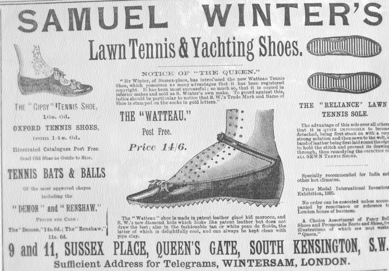 Werbung für Samuel Winters Rasen-Tennis- und Yachtschuhe, Illustration aus 