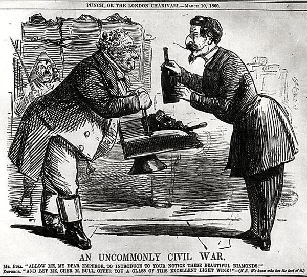 Ein ungewöhnlich ziviler Krieg, aus Punch, oder dem London Charivari, 10. März 1860 von English School