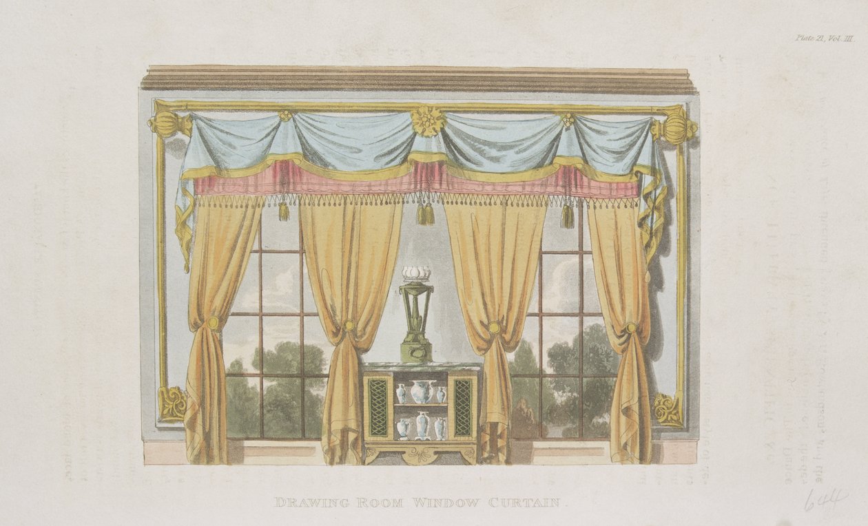 Salonvorhang, Tafel 93 aus Ackermanns Repository of Arts, veröffentlicht 1817 von English School