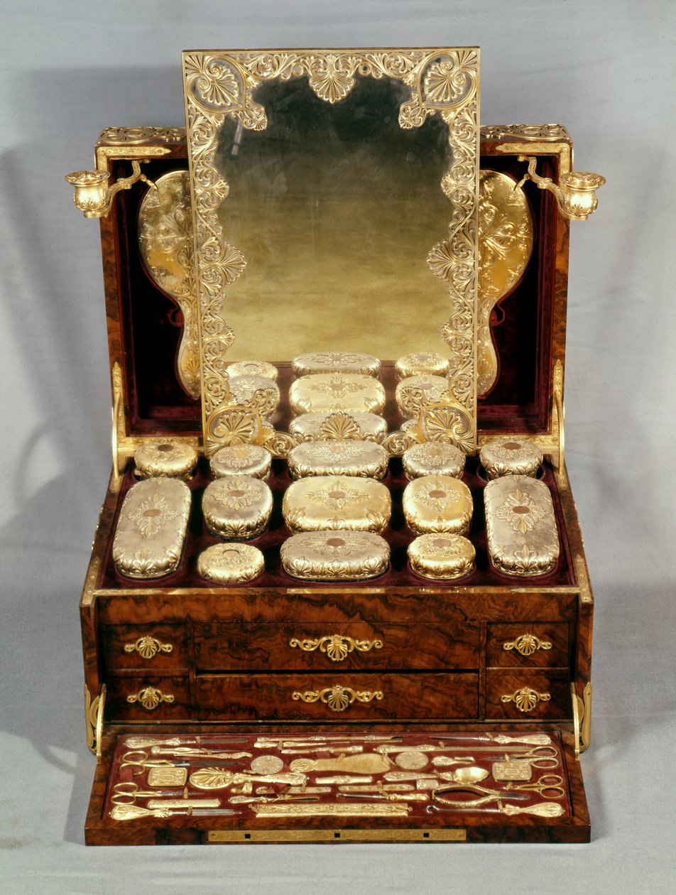 Toilettenkoffer mit vergoldeten Silberbeschlägen, 1850er Jahre von English School