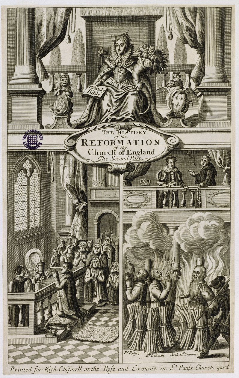 Frontispiz zu The History of the Reformation of the Church of England: The Second Part von Gilbert Burnet (1643-1715), veröffentlicht von Richard Chiswell (1639-1711), 1681 von English School