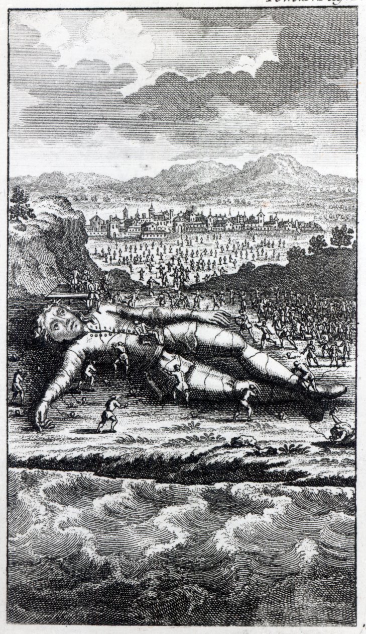 Gulliver von den Lilliputanern gefangen, Illustration aus 