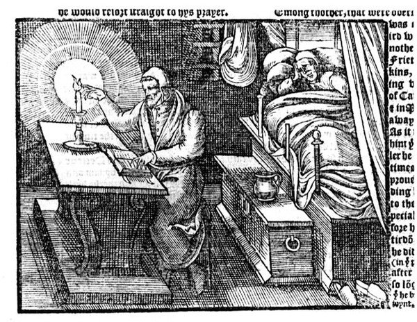 Hugh Latimer (ca. 1485-1555) hält seinen Finger in eine Kerzenflamme, aus 