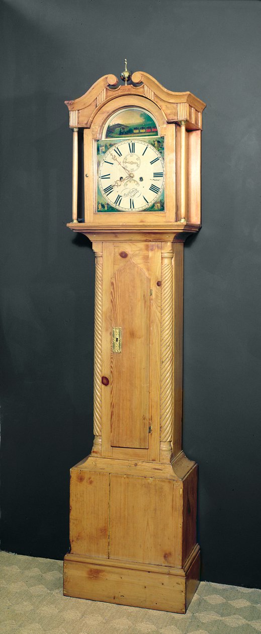 Standuhr mit Emailmalerei eines Zuges auf dem Zifferblatt, ca. 1850 von English School