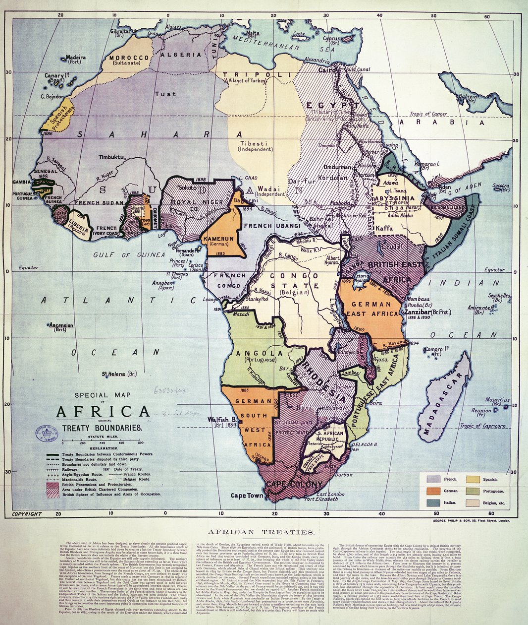 Karte von Afrika mit Vertragsgrenzen, 1891 von English School