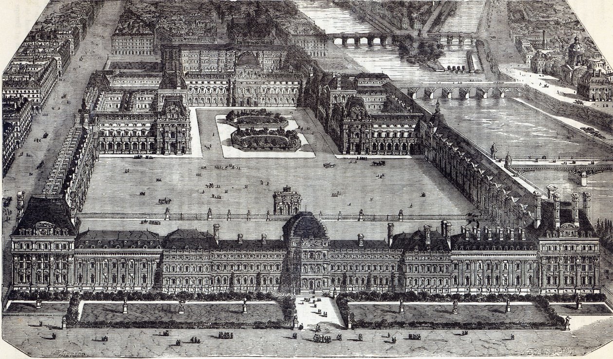Moderne Ansicht der Tuilerien und des Louvre, Paris, 1845 von English School