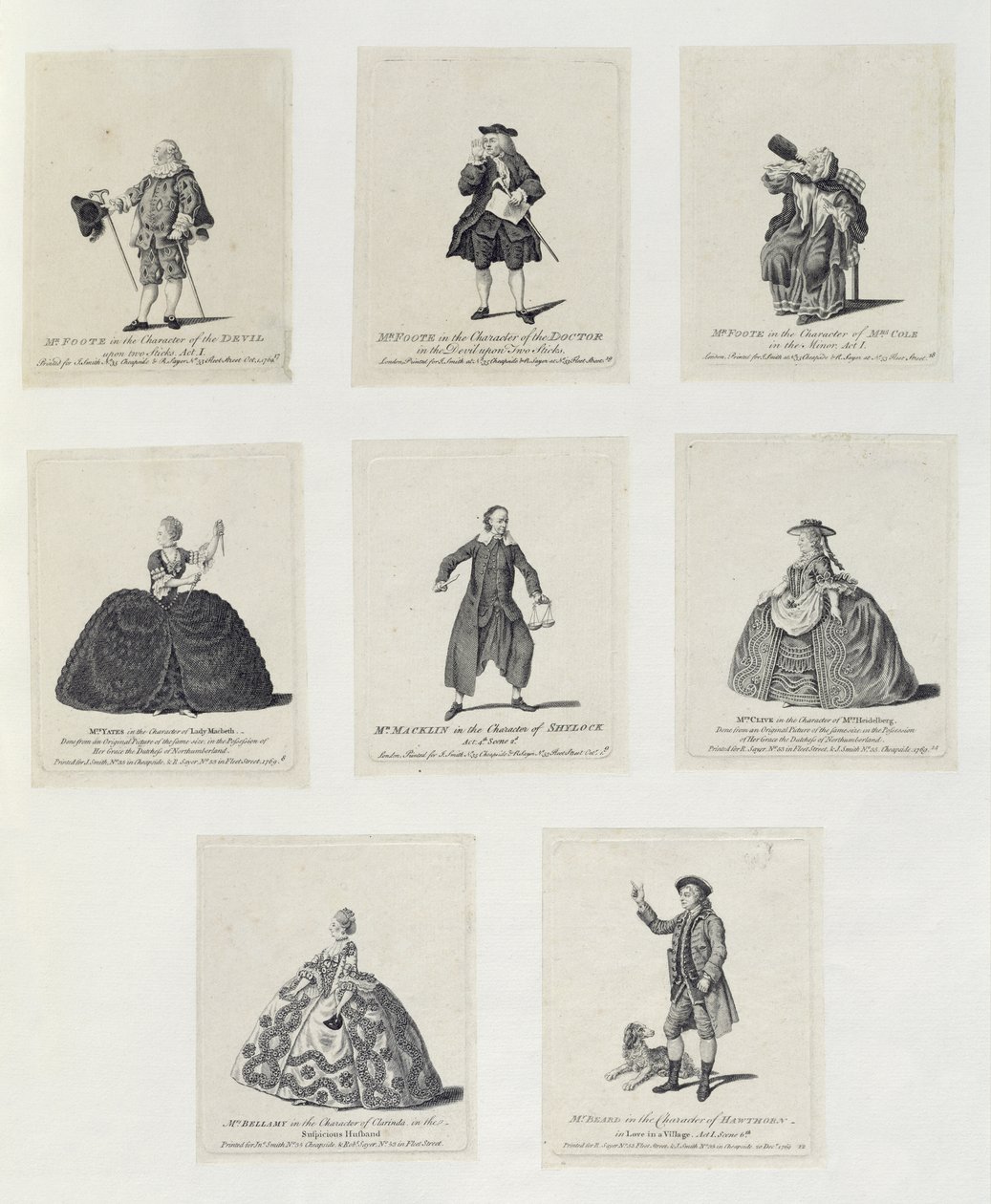 Mr. Foote in der Rolle des Teufels in The Devil Upon Two Sticks (Akt I); Mr. Foote in der Rolle des Doktors in The Devil Upon Two Sticks; Mr. Foote in der Rolle von Mrs. Cole in The Minor von English School
