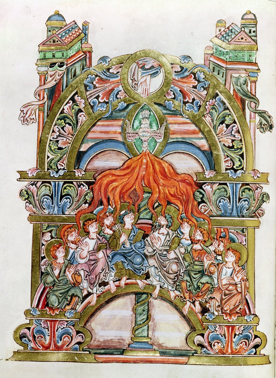 Ms 369 (Y-7) f.29v Pfingsten, aus dem Winchester Pontifikale, 10.-11. Jahrhundert von English School