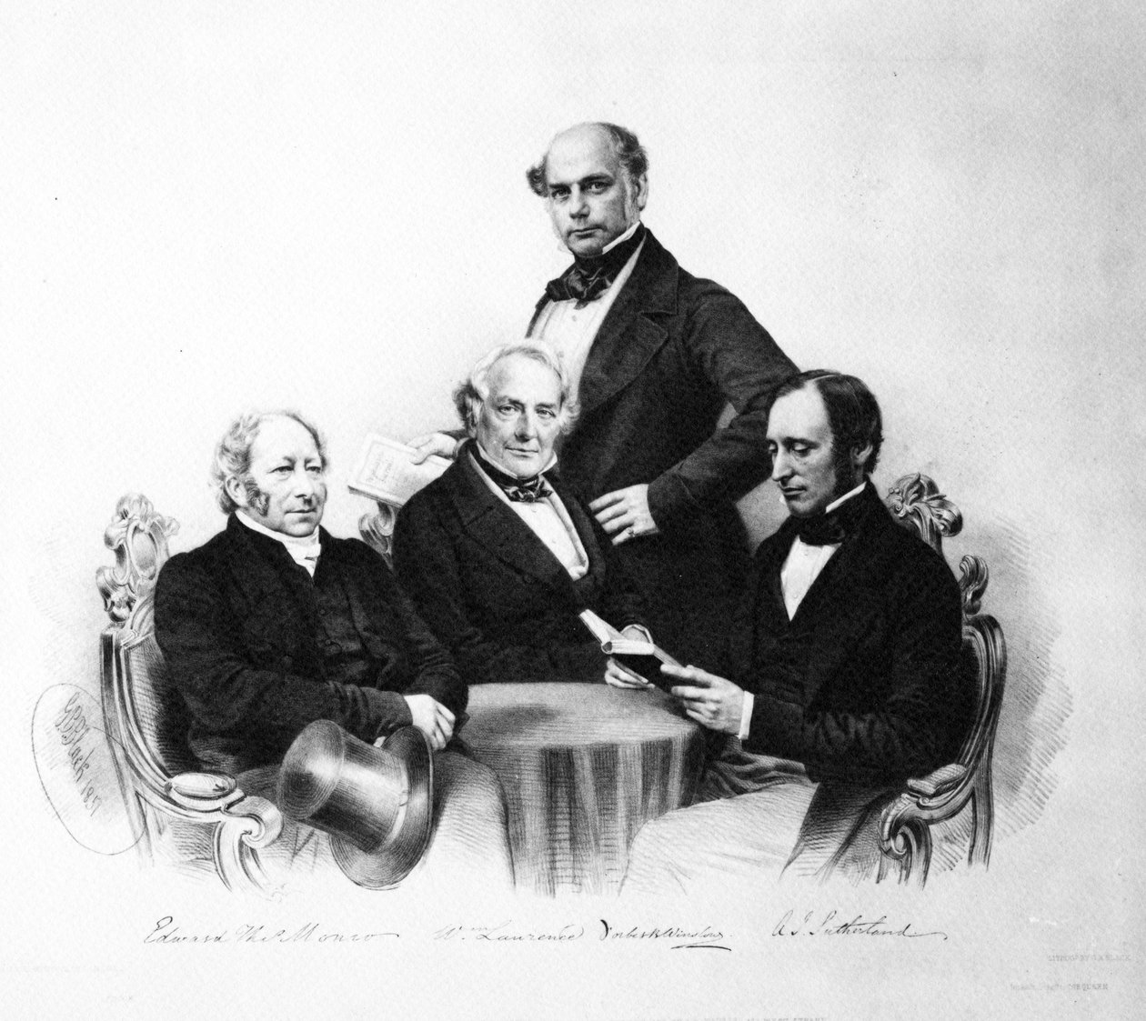 Porträt der Ärzte Edward Monro, William Lawrence, Forbes Winslow und A. J. Sutherland, 1857 von English School