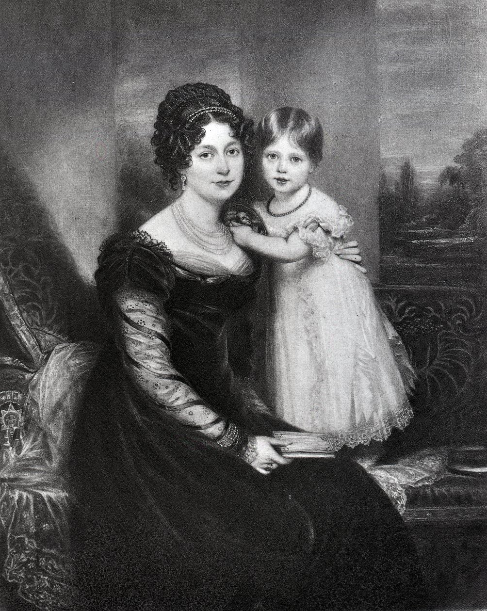 Königin Victoria als Säugling mit ihrer Mutter, der Herzogin von Kent, ca. 1822 von English School