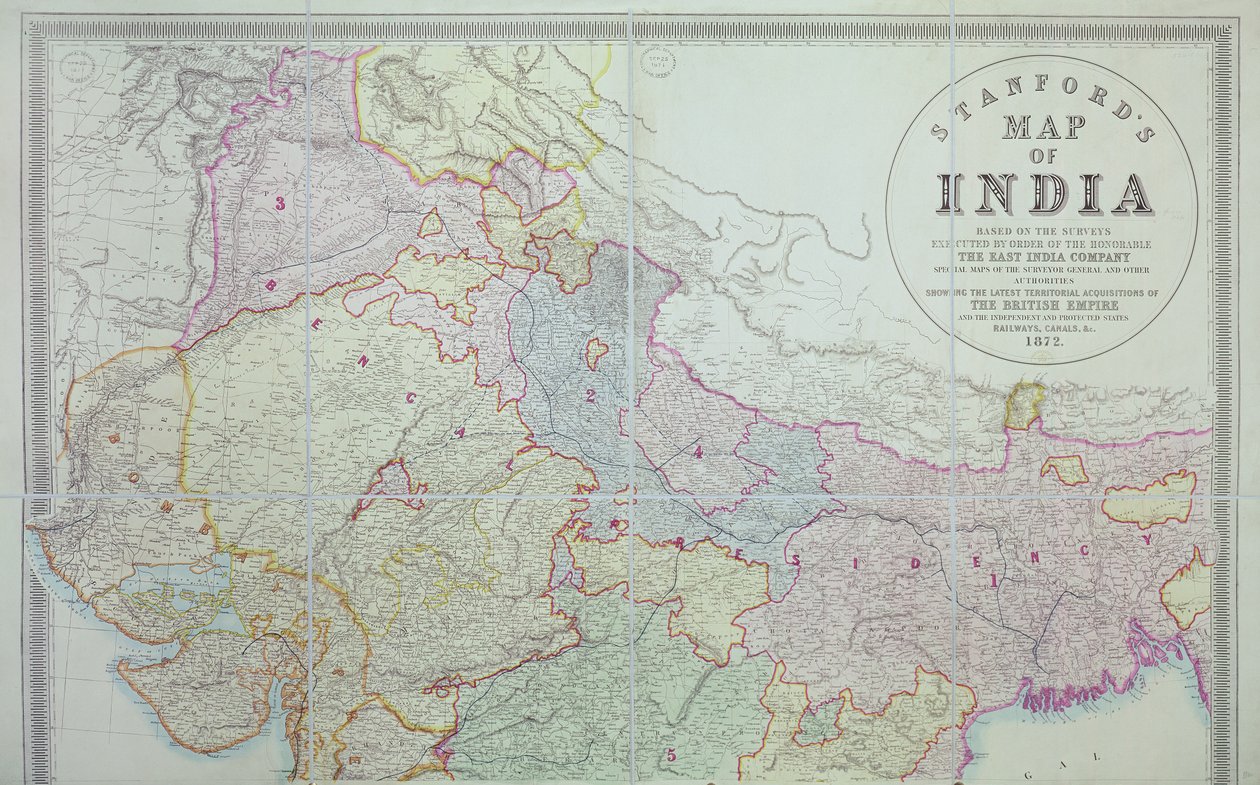 Stanfords Karte von Indien, 1872 von English School