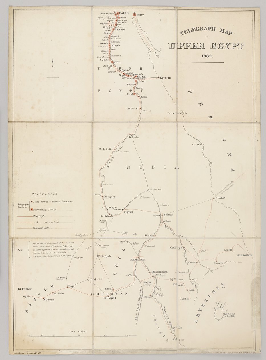 Telegraphenkarte von Oberägypten 1882 von English School