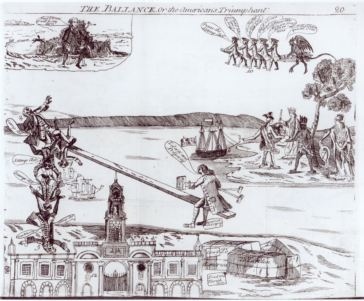 Das Gleichgewicht oder Die triumphierenden Amerikaner, 1766 von English School