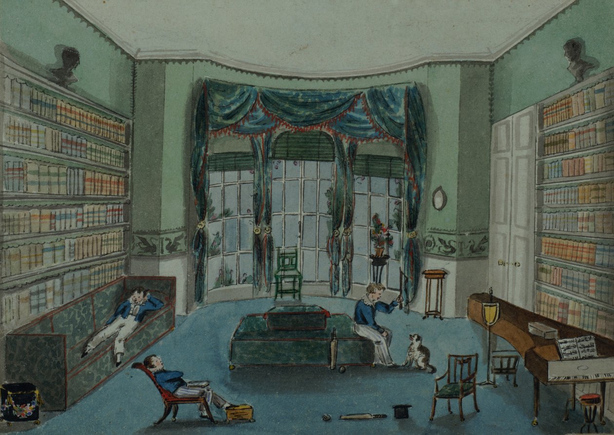 Die Bibliothek, um 1820, Battersea Rise von English School