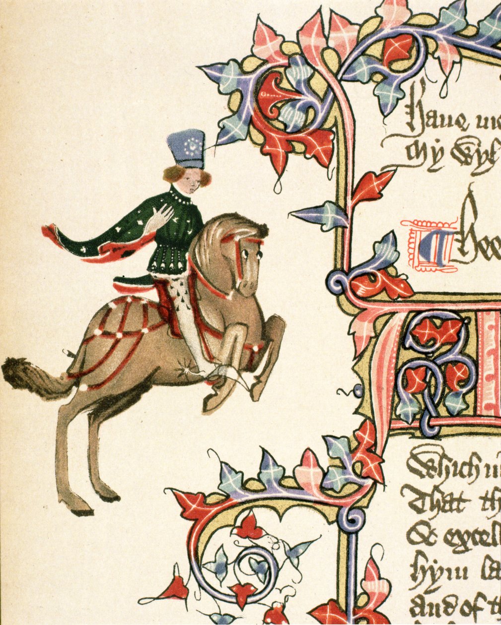 Der Knappe, Detail aus den Canterbury Tales von Geoffrey Chaucer (ca. 1342-1400) Ellesmere Manuskript, Faksimile-Ausgabe, 1911 (Detail) von English School