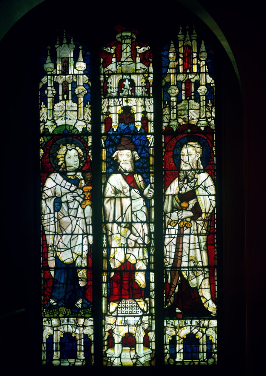 Das Winchester-Fenster, Darstellung von St. Johannes dem Evangelisten, St. Jakobus dem Jüngeren und dem Propheten Zephanja, 1392 (Buntglas) von English School