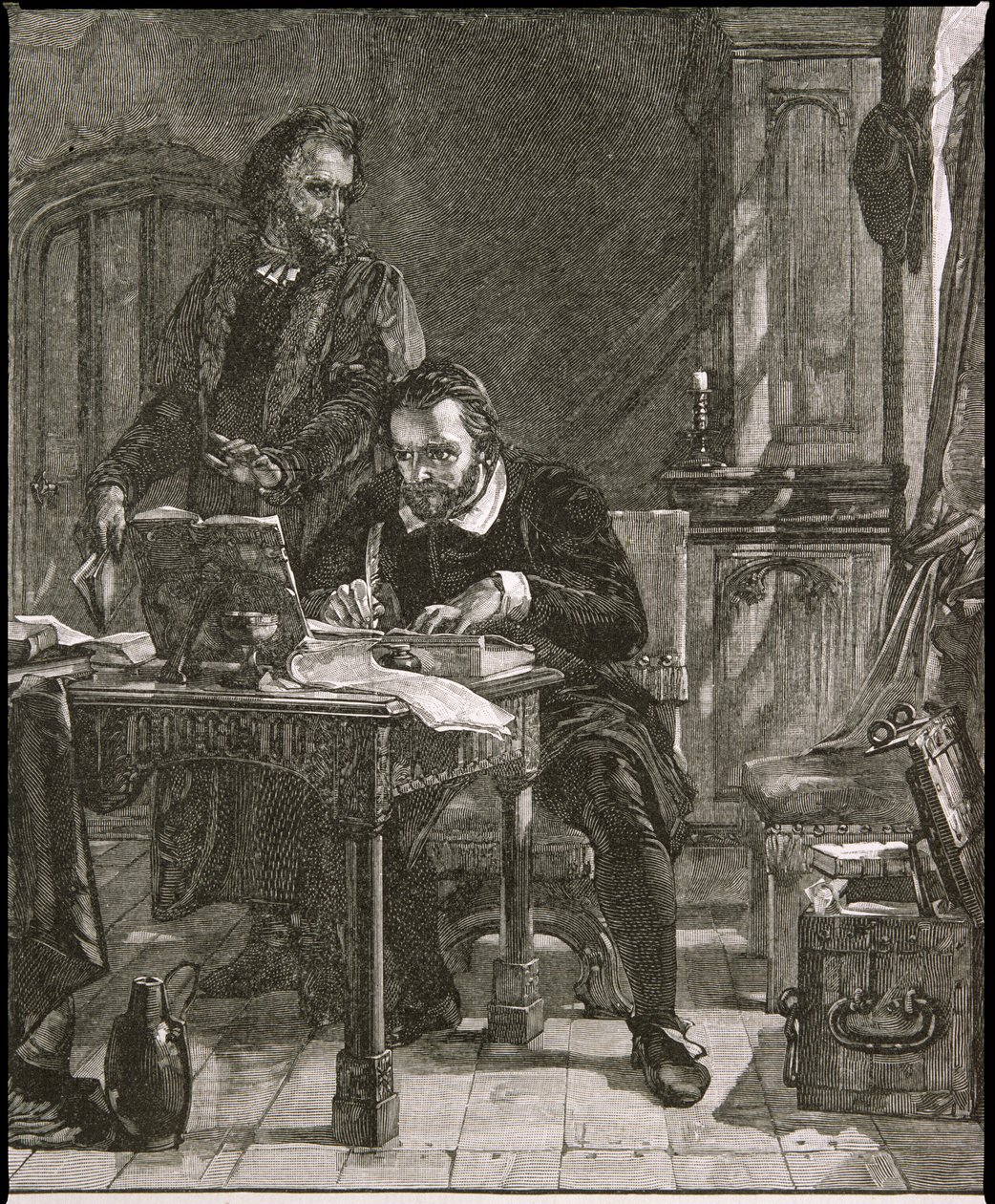 William Tyndale (ca. 1492-1536) bei der Arbeit von English School