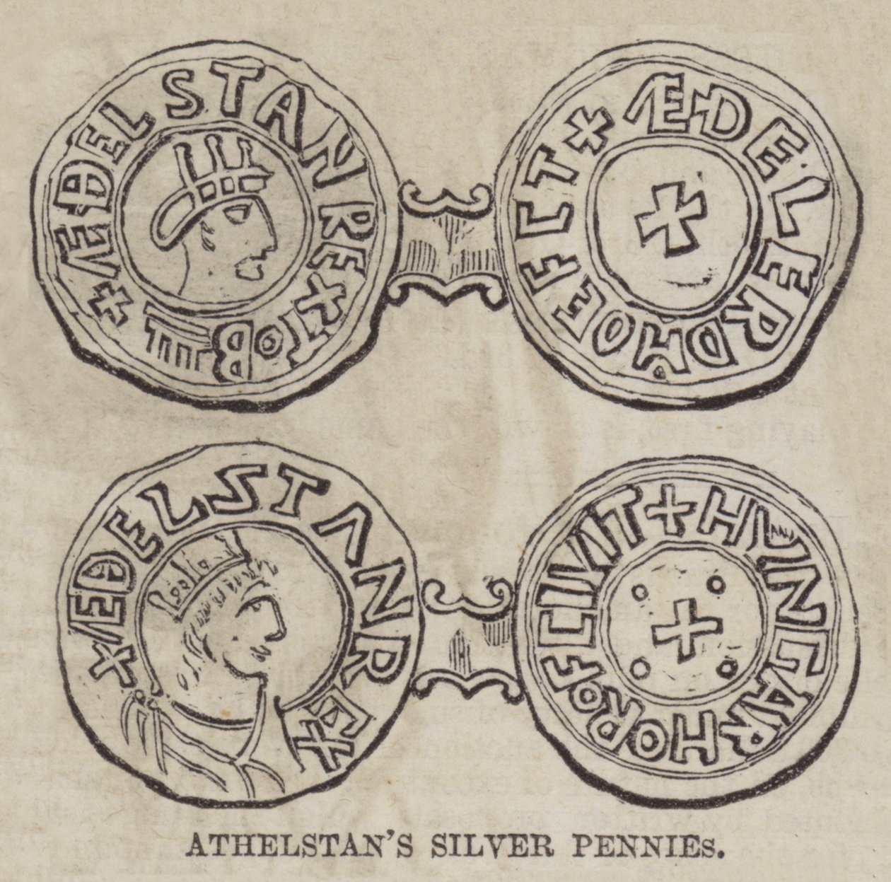 Athelstans Silberpfennige (Gravur) von English School