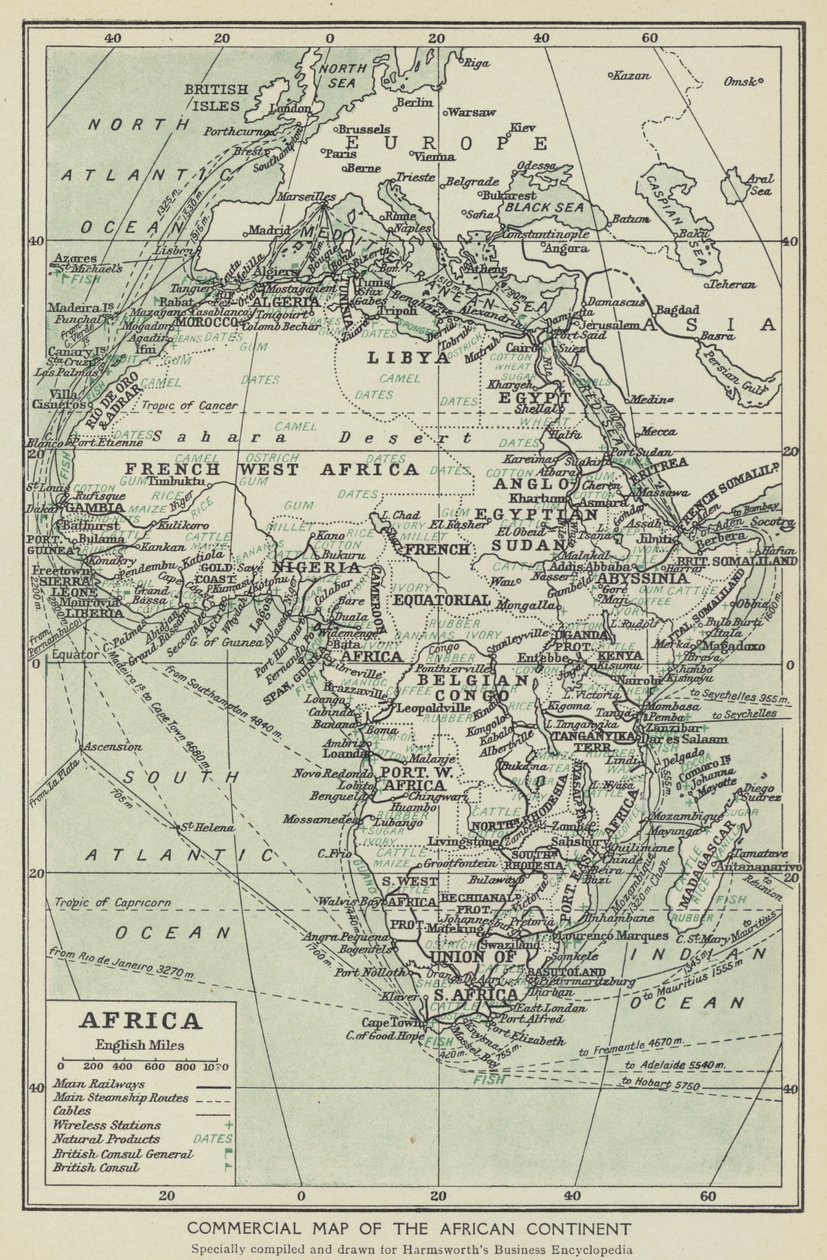 Handelskarte des afrikanischen Kontinents von English School