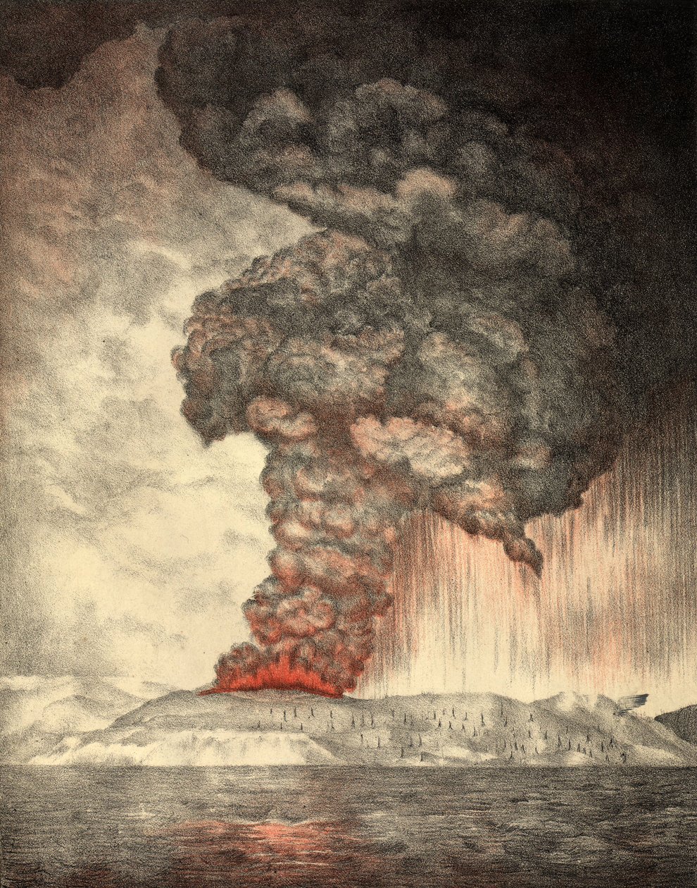 Ausbruch des Krakatoa, 26. August 1833, veröffentlicht 1888 von English School