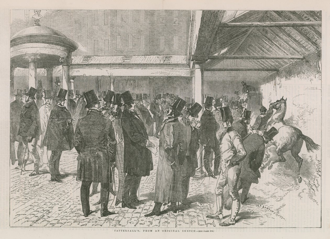Innenansicht des Auktionshauses Tattersalls (Gravur) von English School