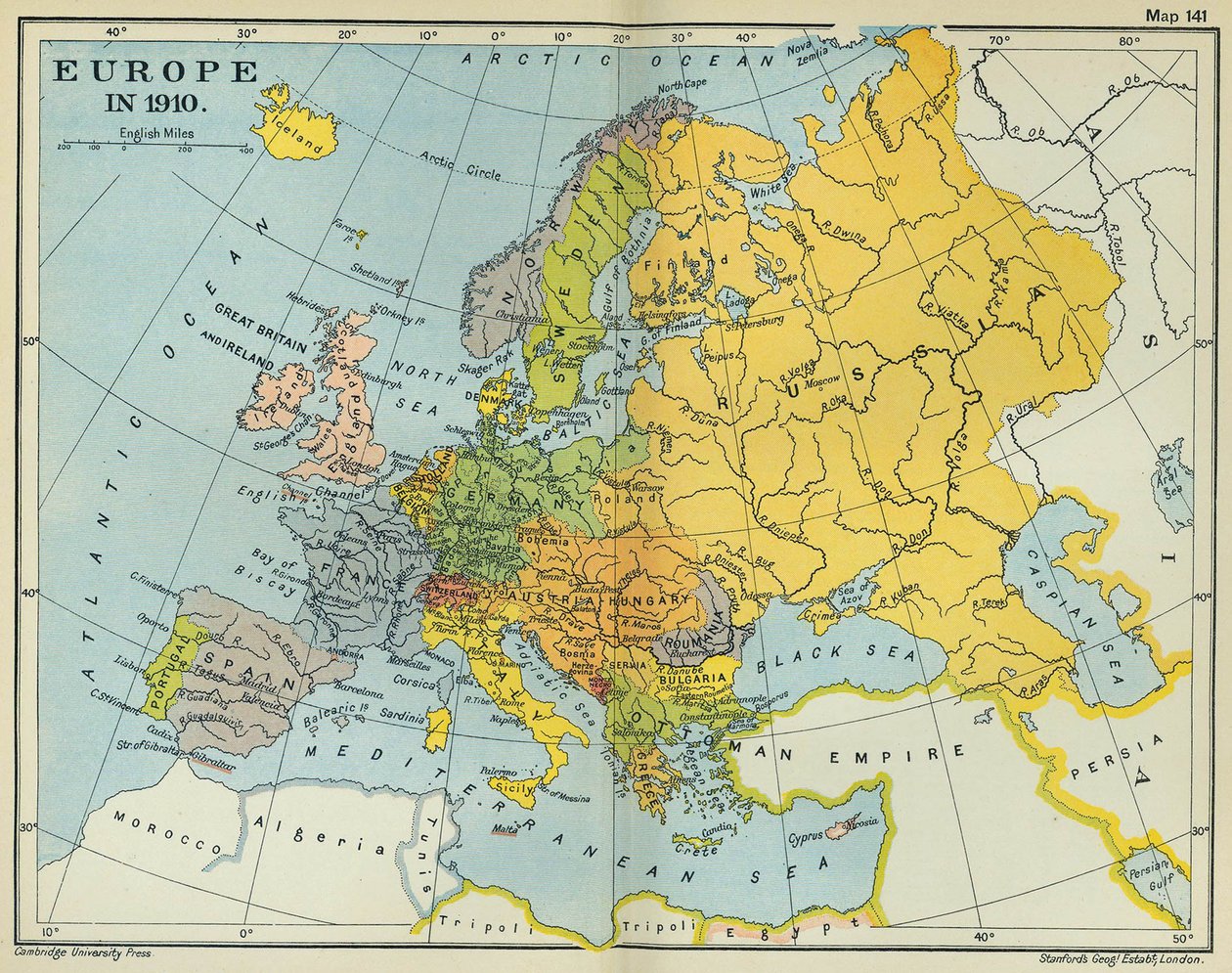 Karte von Europa im Jahr 1910 von English School
