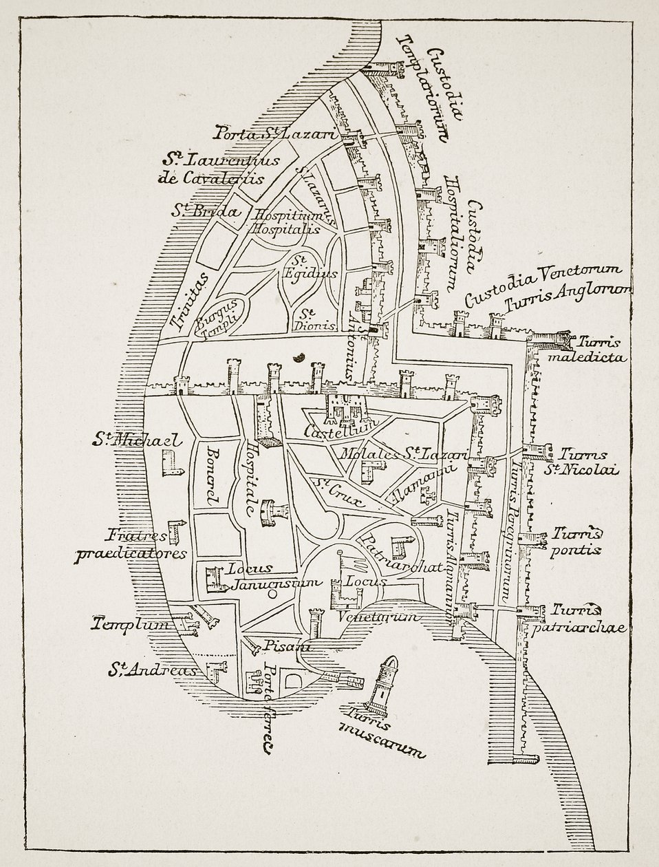 Plan von Akkon im dreizehnten Jahrhundert von English School