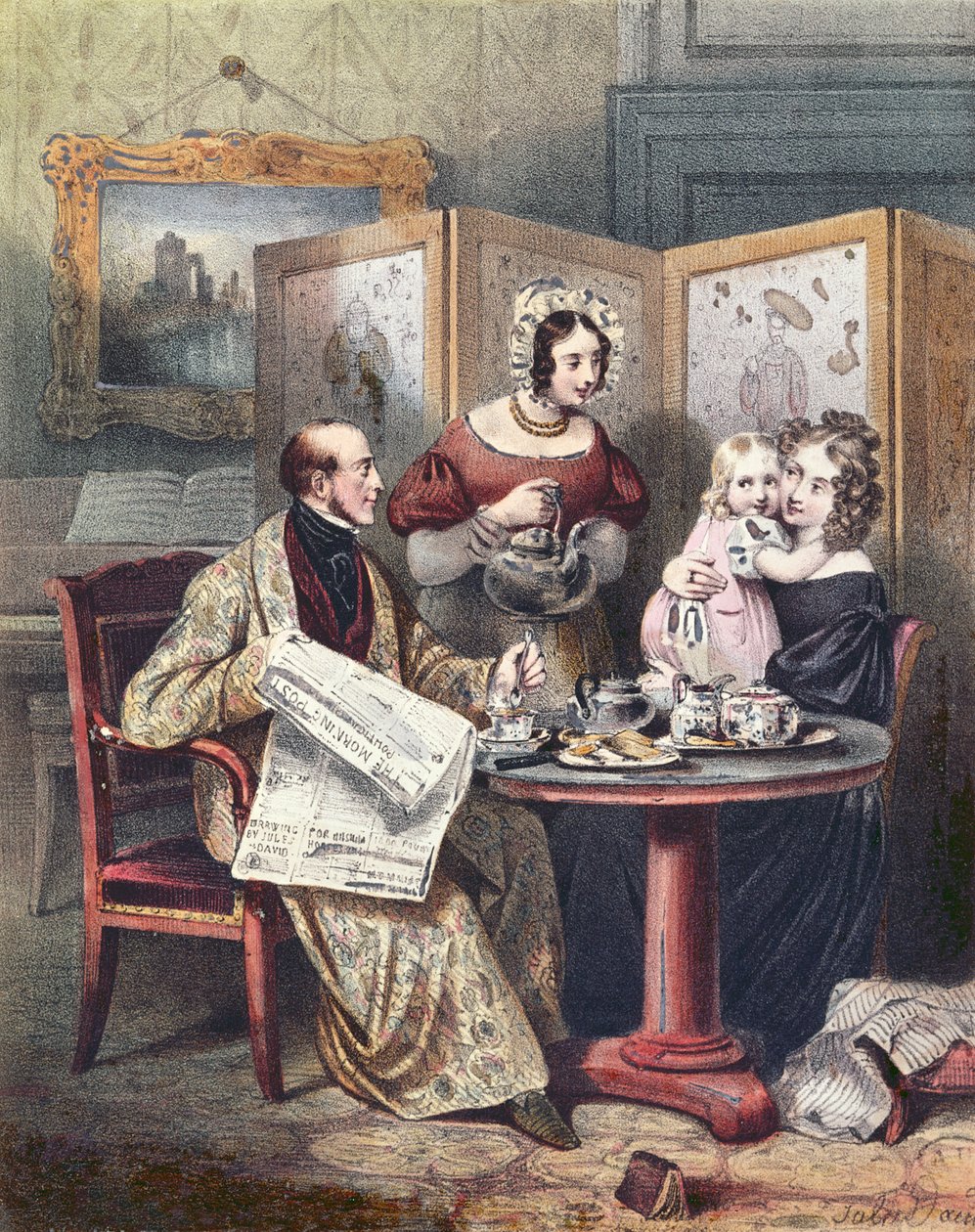 Viktorianische Familie beim Frühstück, ca. 1840 von English School