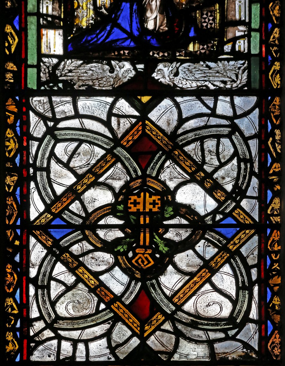 Fenster n4, Grisaille & St. Peter Emblem von English School