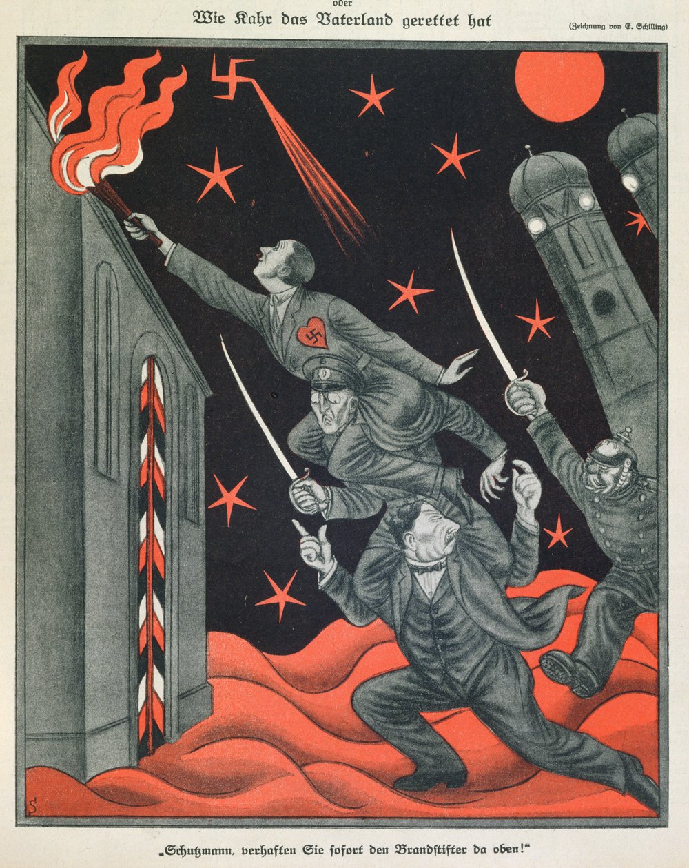 Der Fortschritt Hitlers, Illustration aus Simplicissimus von Erich Schilling