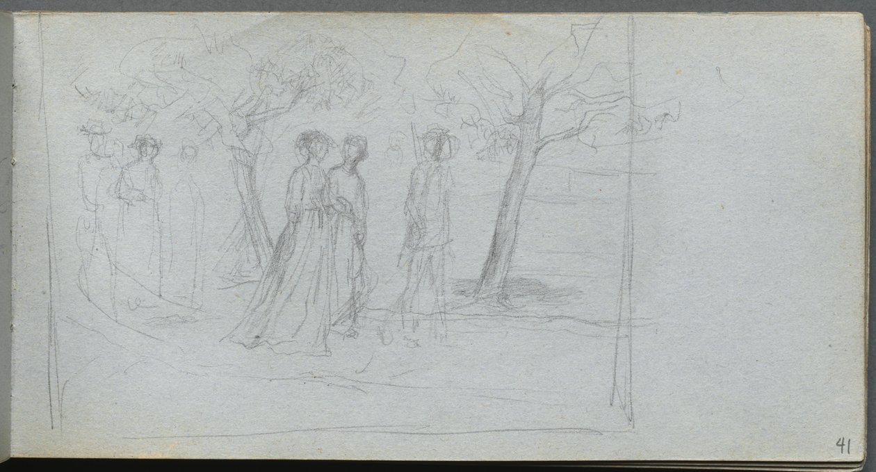 Skizzenbuch, Seite 41: Figuren in einer Landschaft von Ernest Meissonier