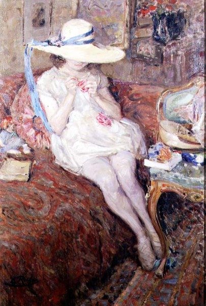 Junges Mädchen mit Strohhut von Ernest Rocher