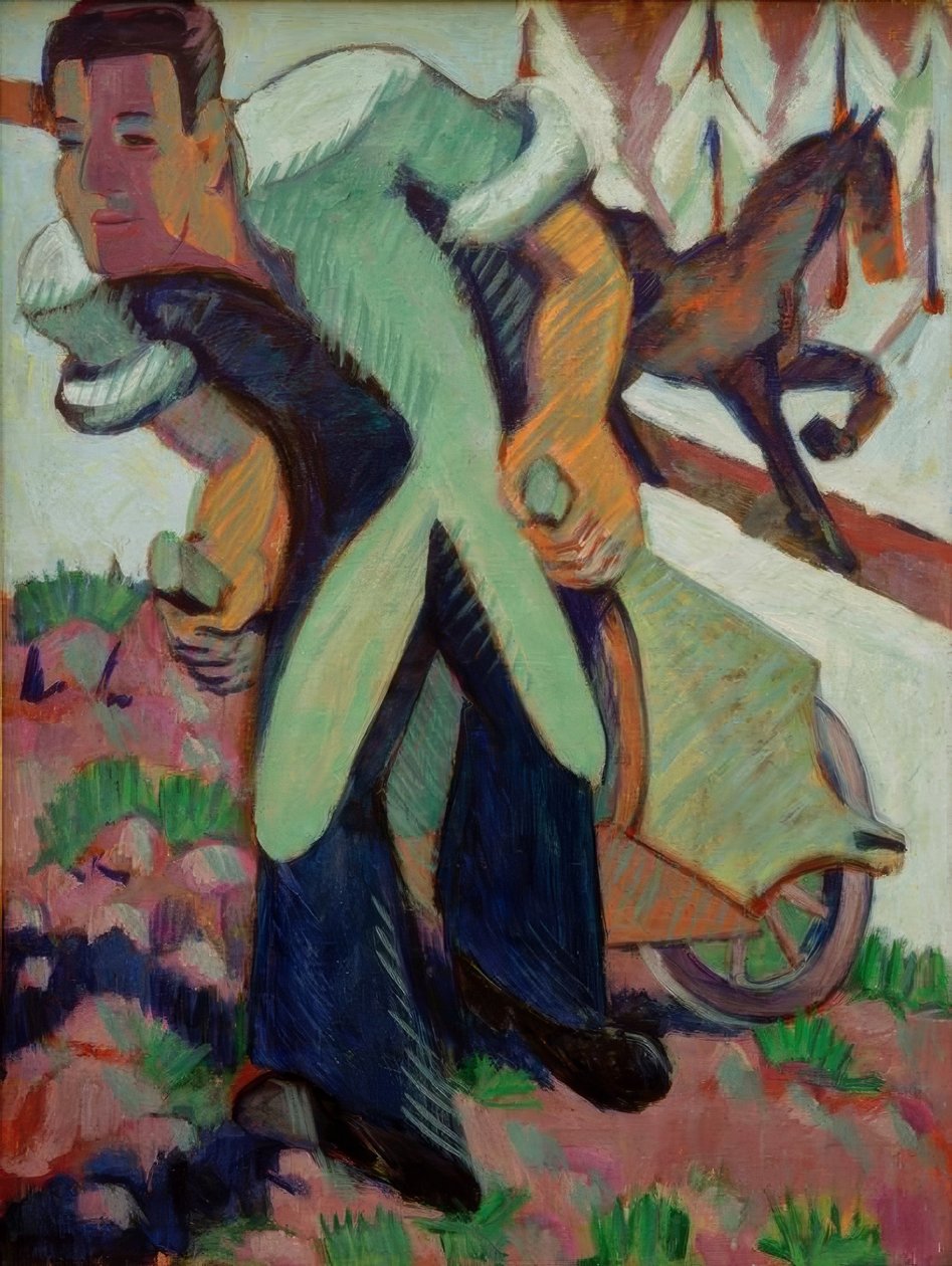 Bauer, einen Schubkarren ziehend von Ernst Ludwig Kirchner