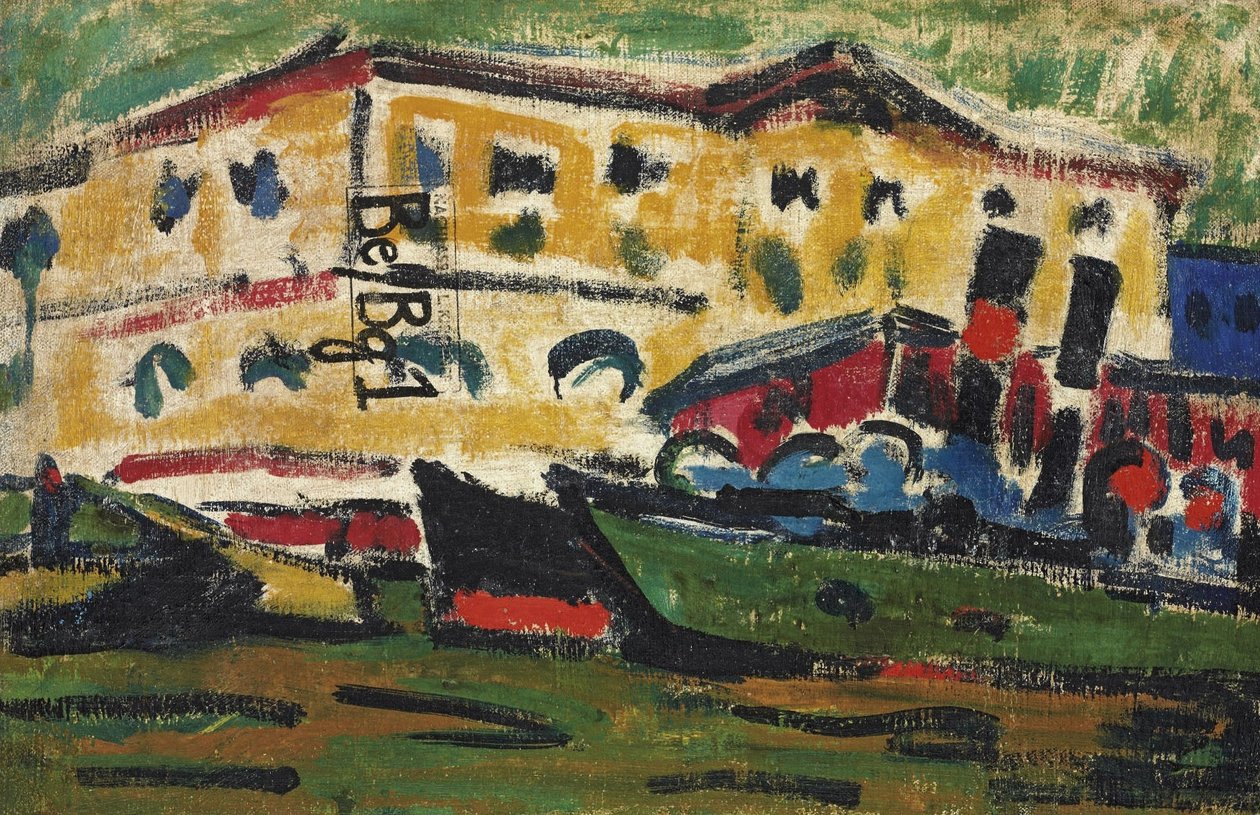 Elbkähne vor gelben Häusern von Ernst Ludwig Kirchner