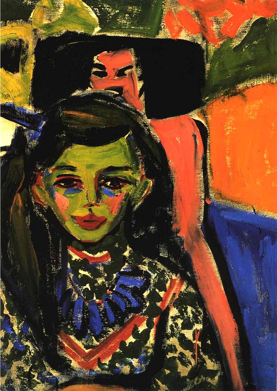 Fränzi vor geschnitztem Stuhl von Ernst Ludwig Kirchner
