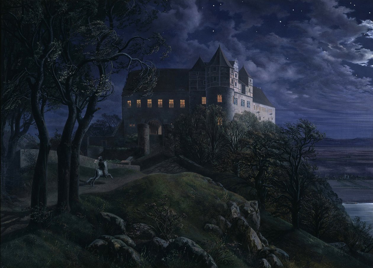 Schloss Scharfenberg bei Nacht, 1827 von Ernst Ferdinand Oehme