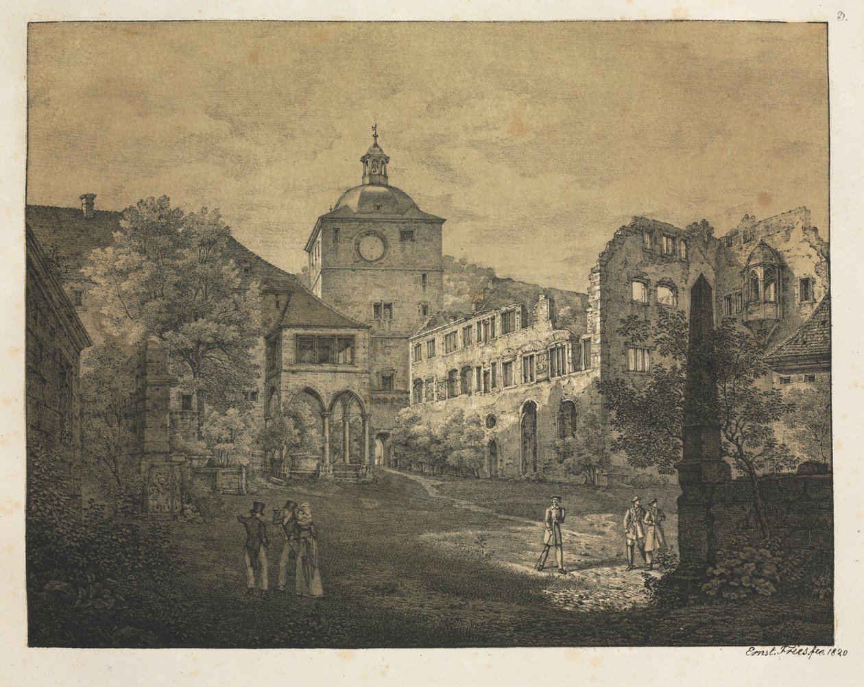 Sechs Ansichten des Heidelberger Schlosses: Schlossterrasse von Ernst Fries