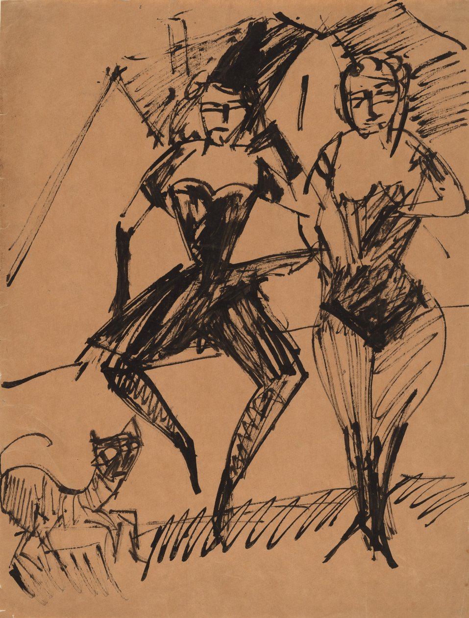 Zwei Tänzer mit einer Katze, 1913 von Ernst Ludwig Kirchner