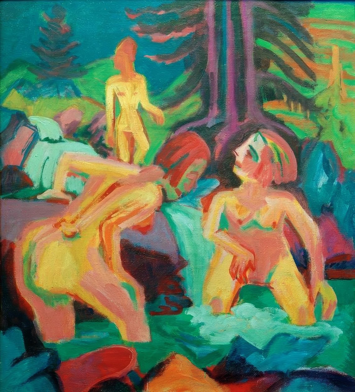 Im Bergbach badende nackte Frauen von Ernst Ludwig Kirchner