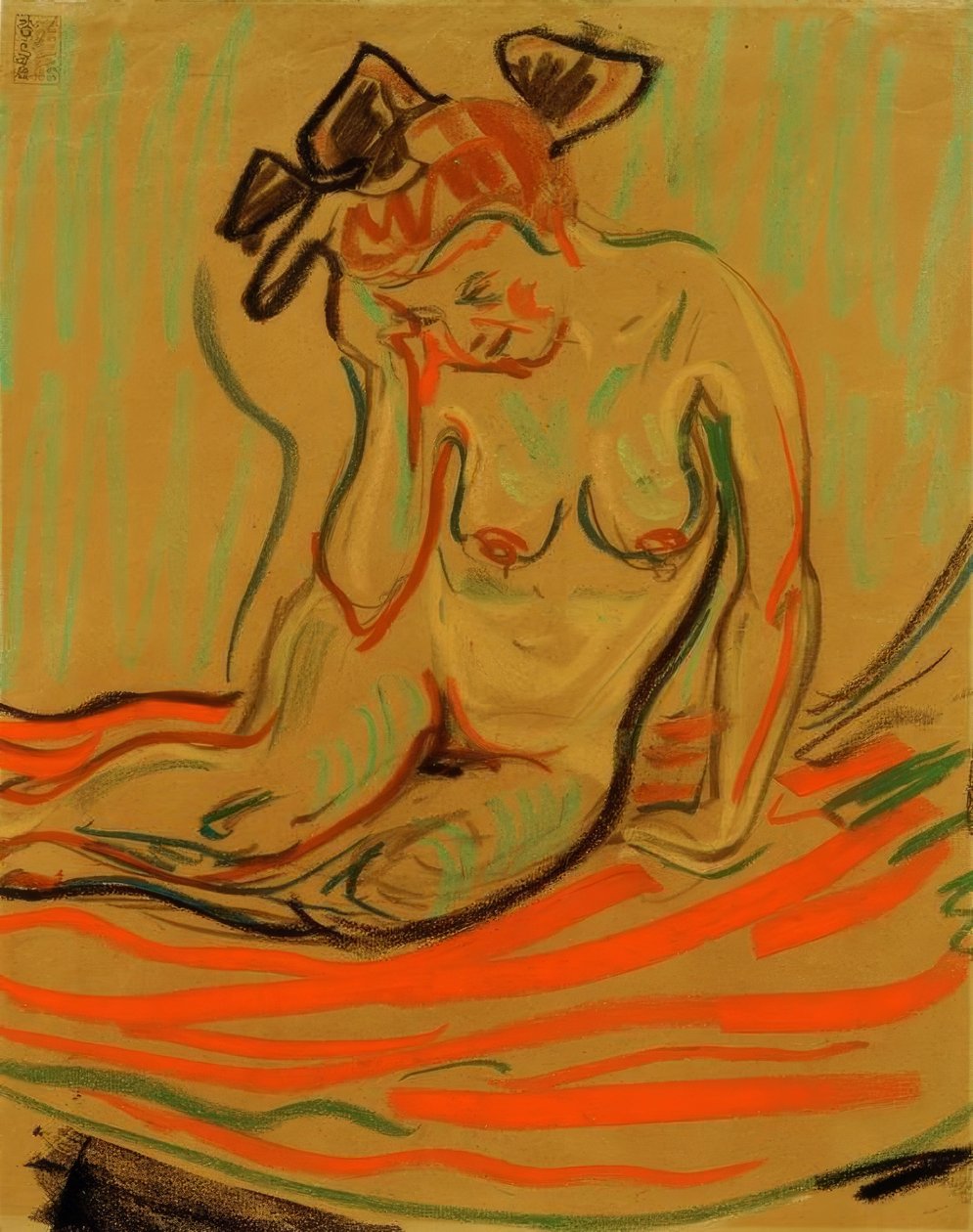 Kauernder weiblicher Akt mit aufgestütztem Arm von Ernst Ludwig Kirchner