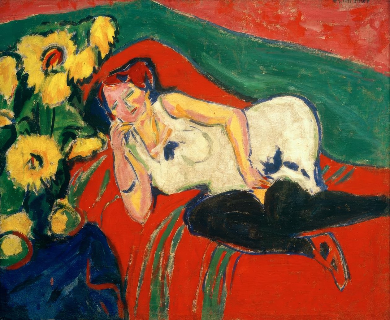 Liegende Frau im weißen Hemd von Ernst Ludwig Kirchner