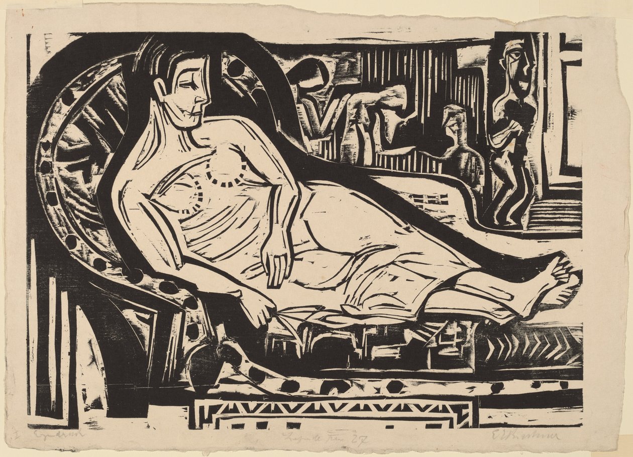 Frau, die auf einem Sofa liegt von Ernst Ludwig Kirchner