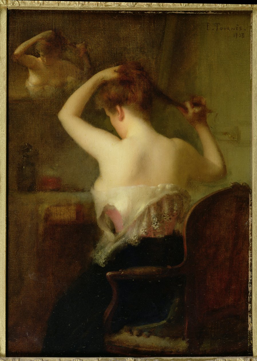 Frau, die ihr Haar richtet, 1903 von Etienne Tournes