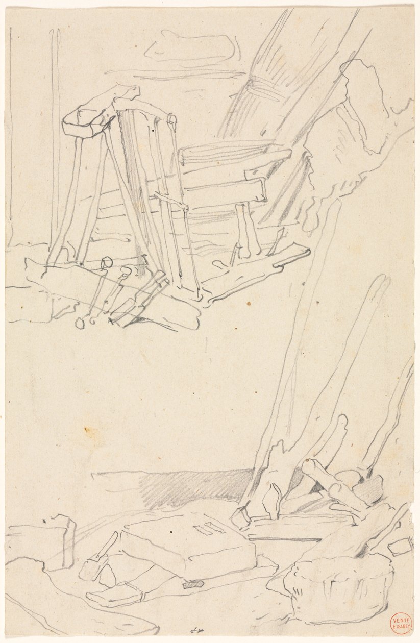 Studien von Holz und landwirtschaftlichen Geräten von Eugene Isabey